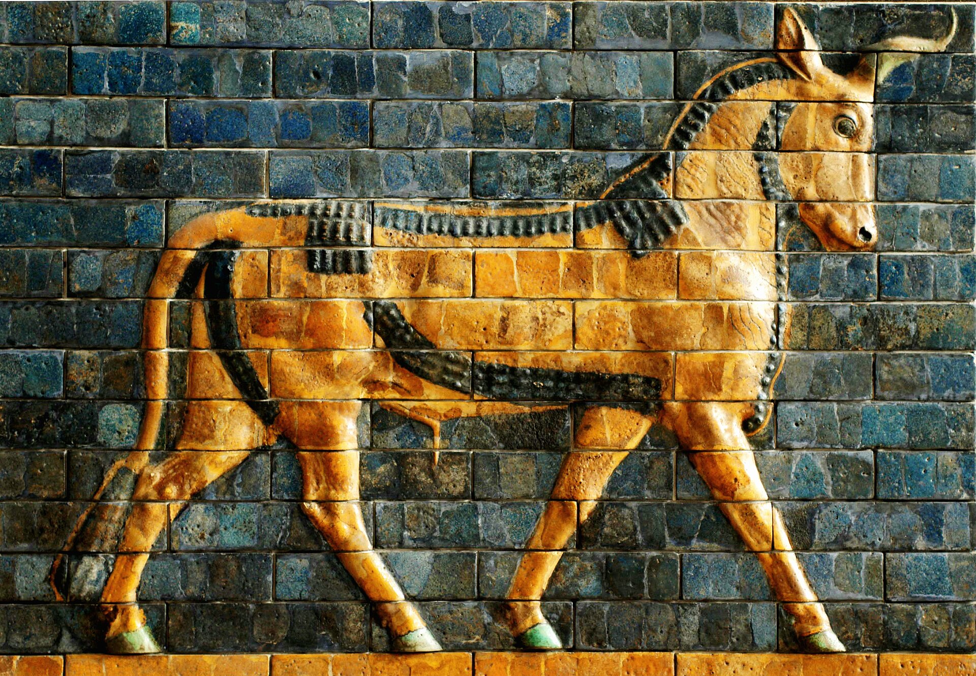 Glazed brick relief of a bull from the Ishtar Gate