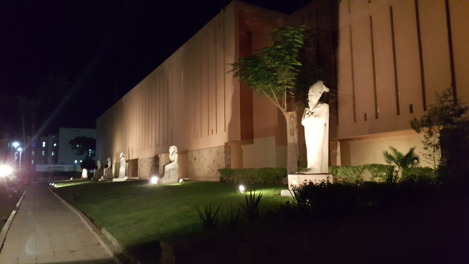 The museum building at night
