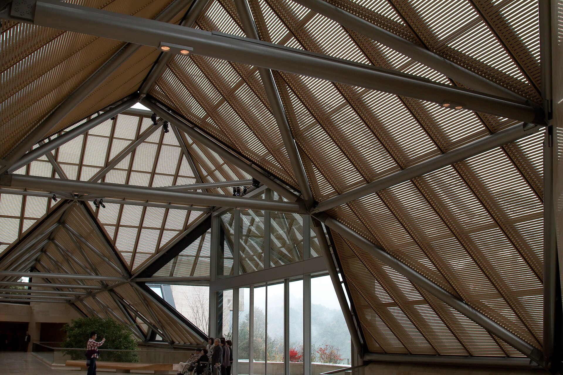 The entrance hall's triangulated glass roof