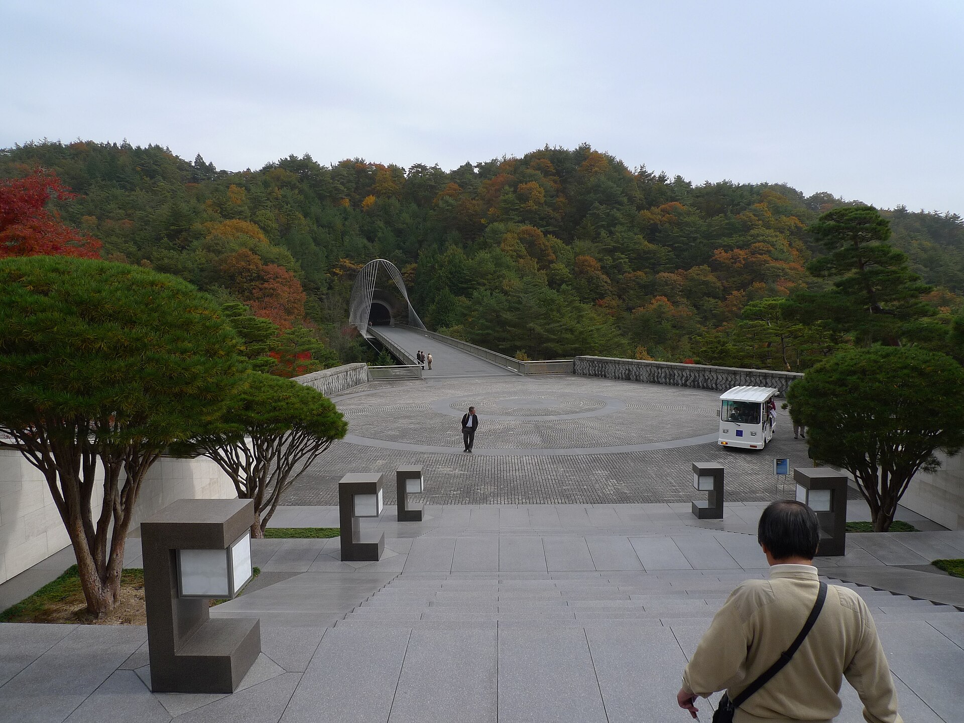 The plaza and bridge approach in autumn