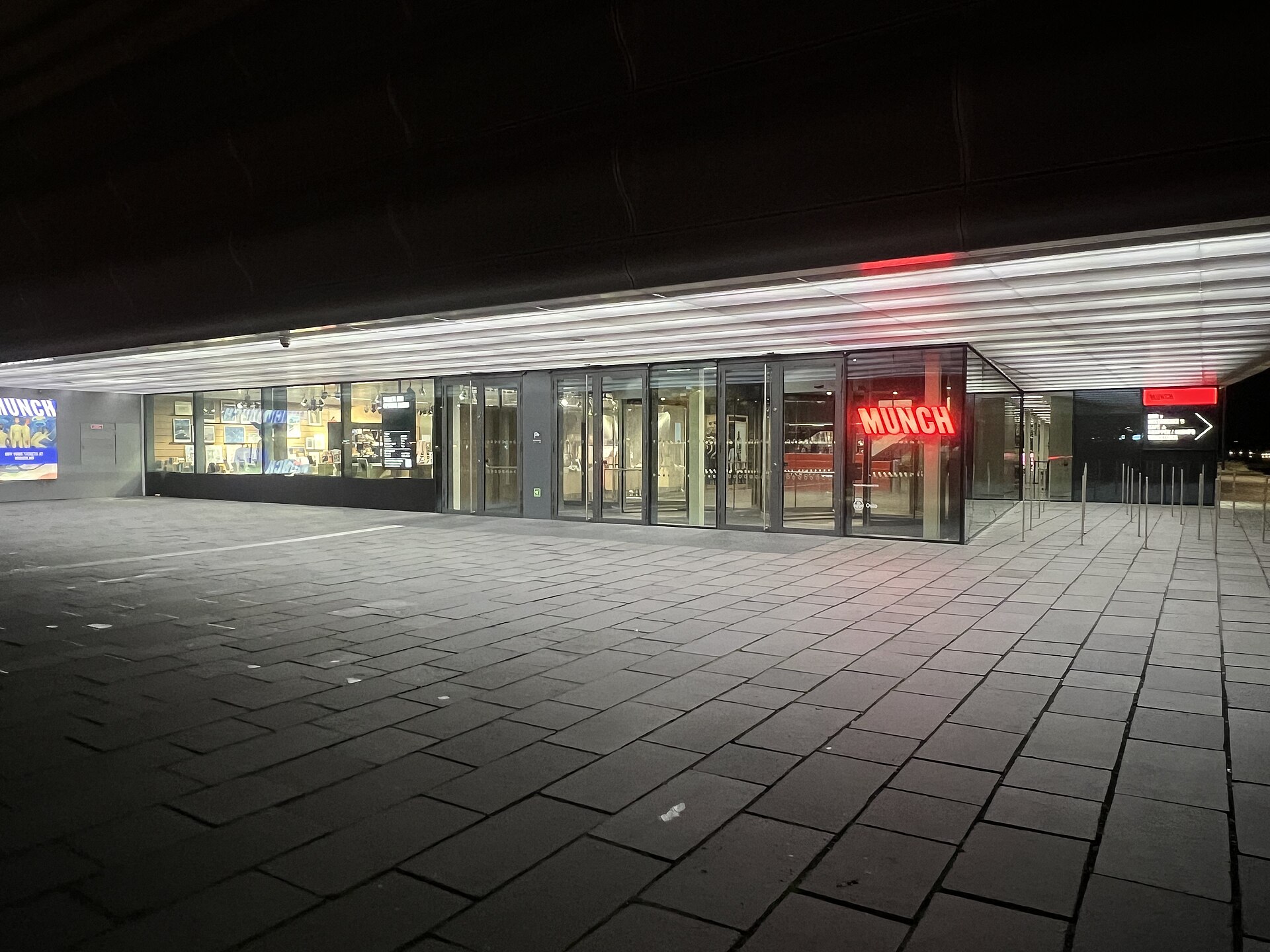 The main entrance at night