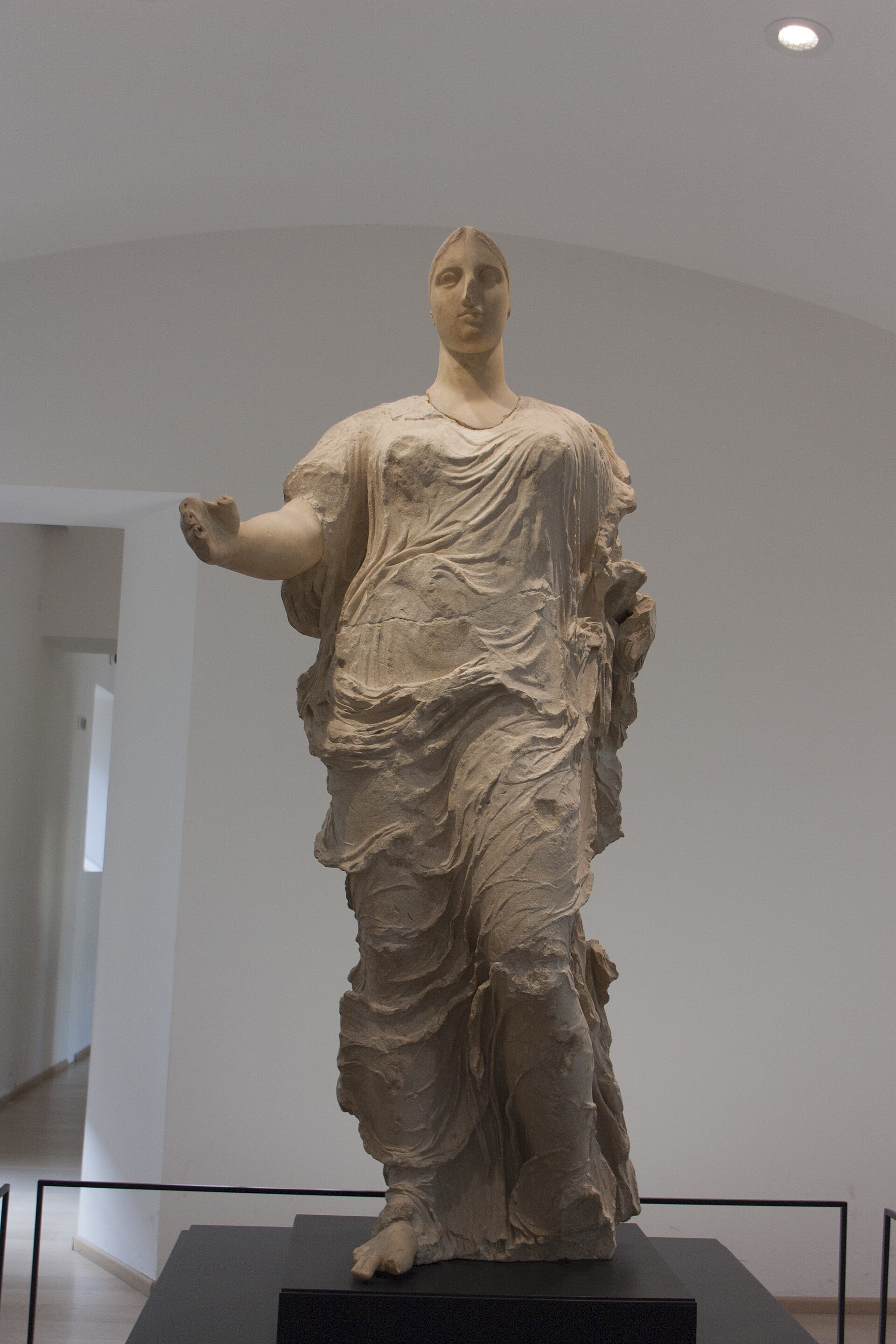 The acrolithic cult statue known as the Goddess or Venus of Morgantina, on display at the Museo Archeologico di Aidone