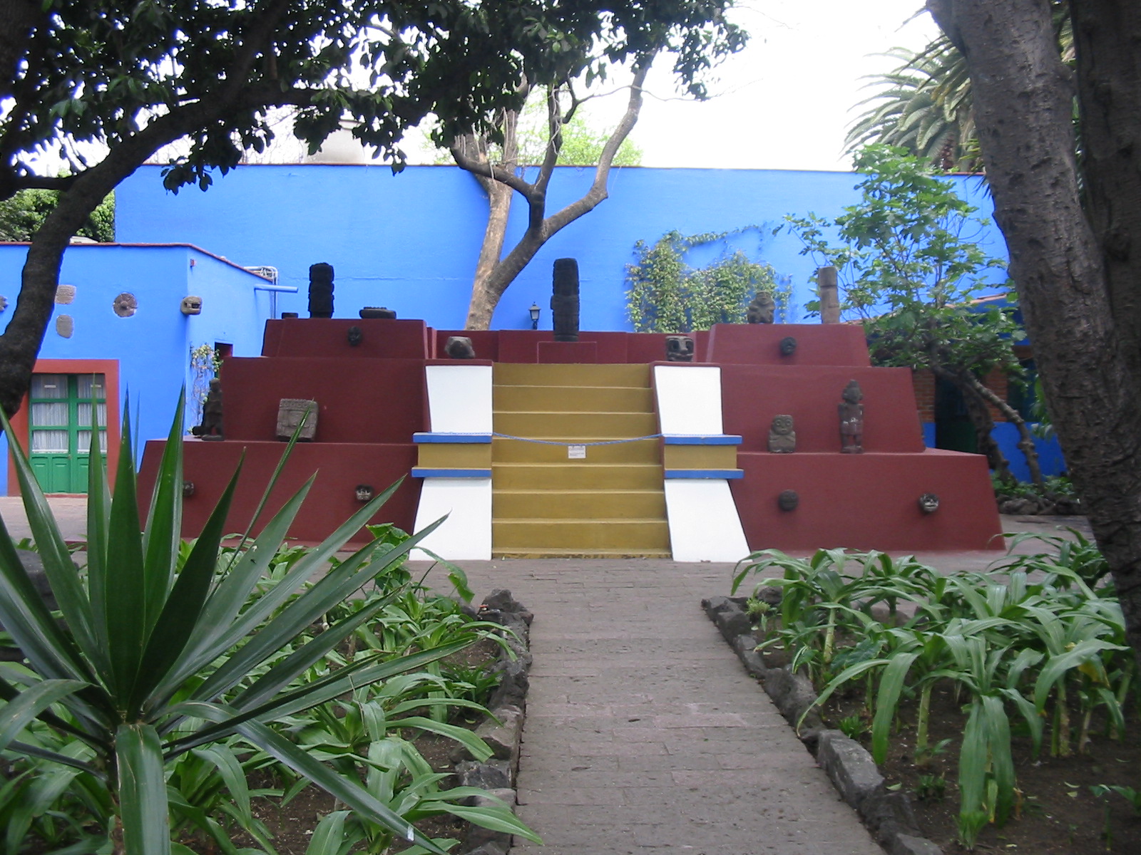 The stepped pyramid in the courtyard garden of the Frida Kahlo Museum