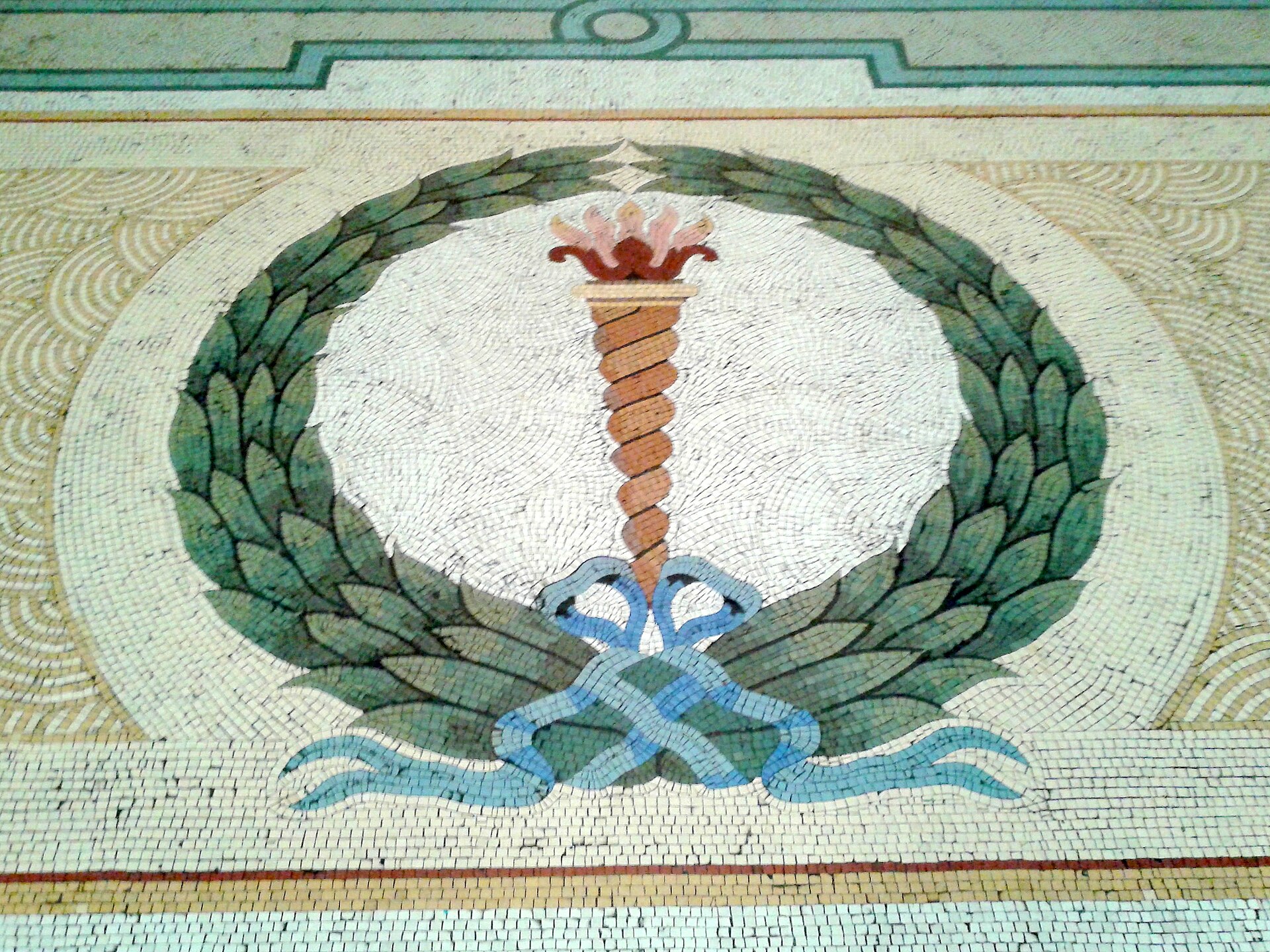 A decorative floor mosaic
