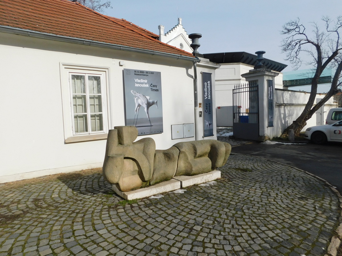 Reclining figure sculpture by Sovovy mlyny on Kampa