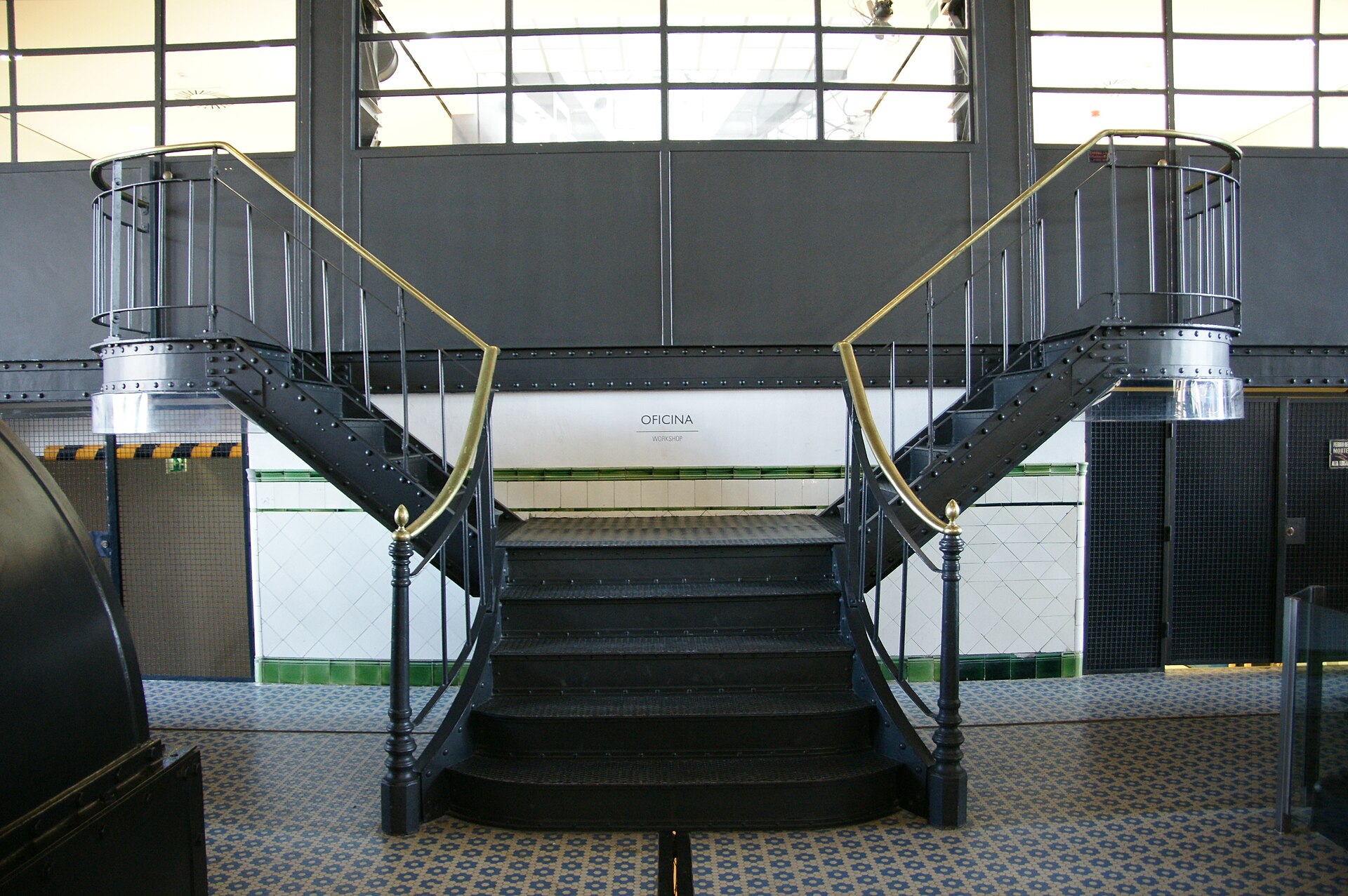Interior stairway giving access to the workshop level of Central Tejo