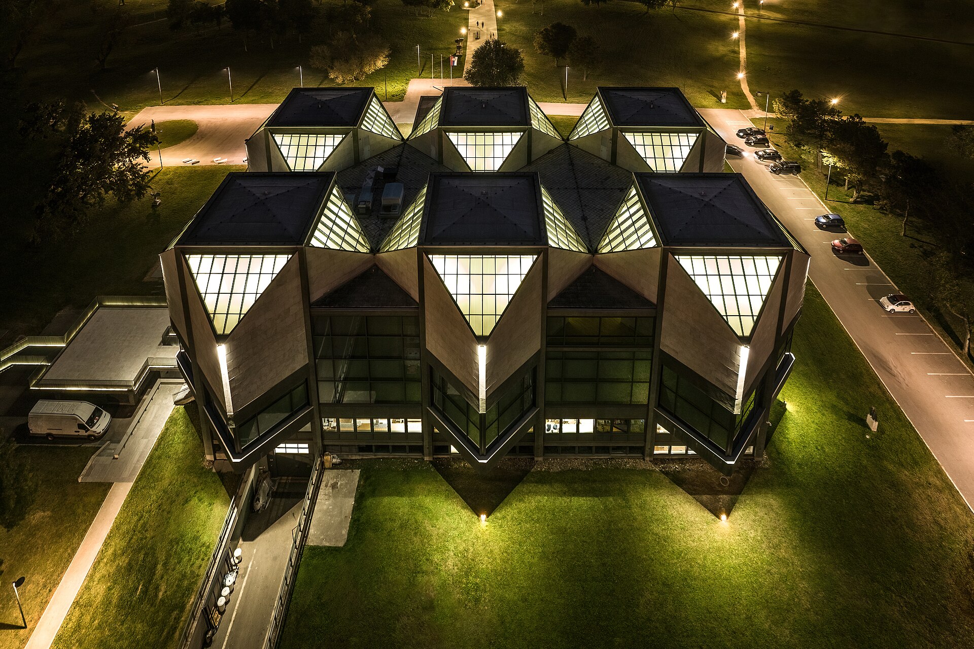 Museum of Contemporary Art, Belgrade, aerial night view