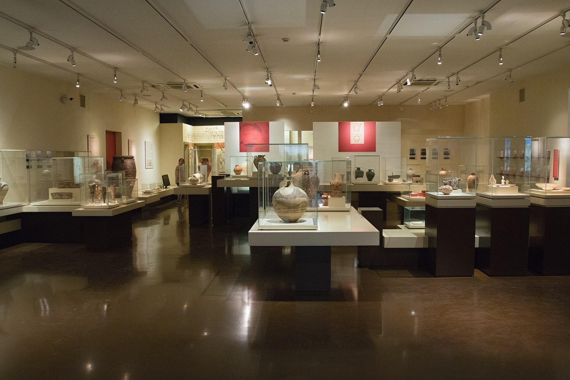 The Thera Room, showing the Akrotiri wall paintings mounted on the gallery walls