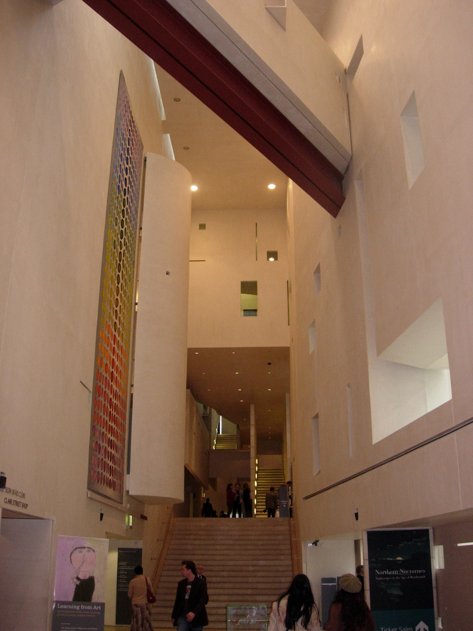 The contemporary stone and timber atrium of the Millennium Wing, connecting the Clare Street entrance to the rest of the Gallery