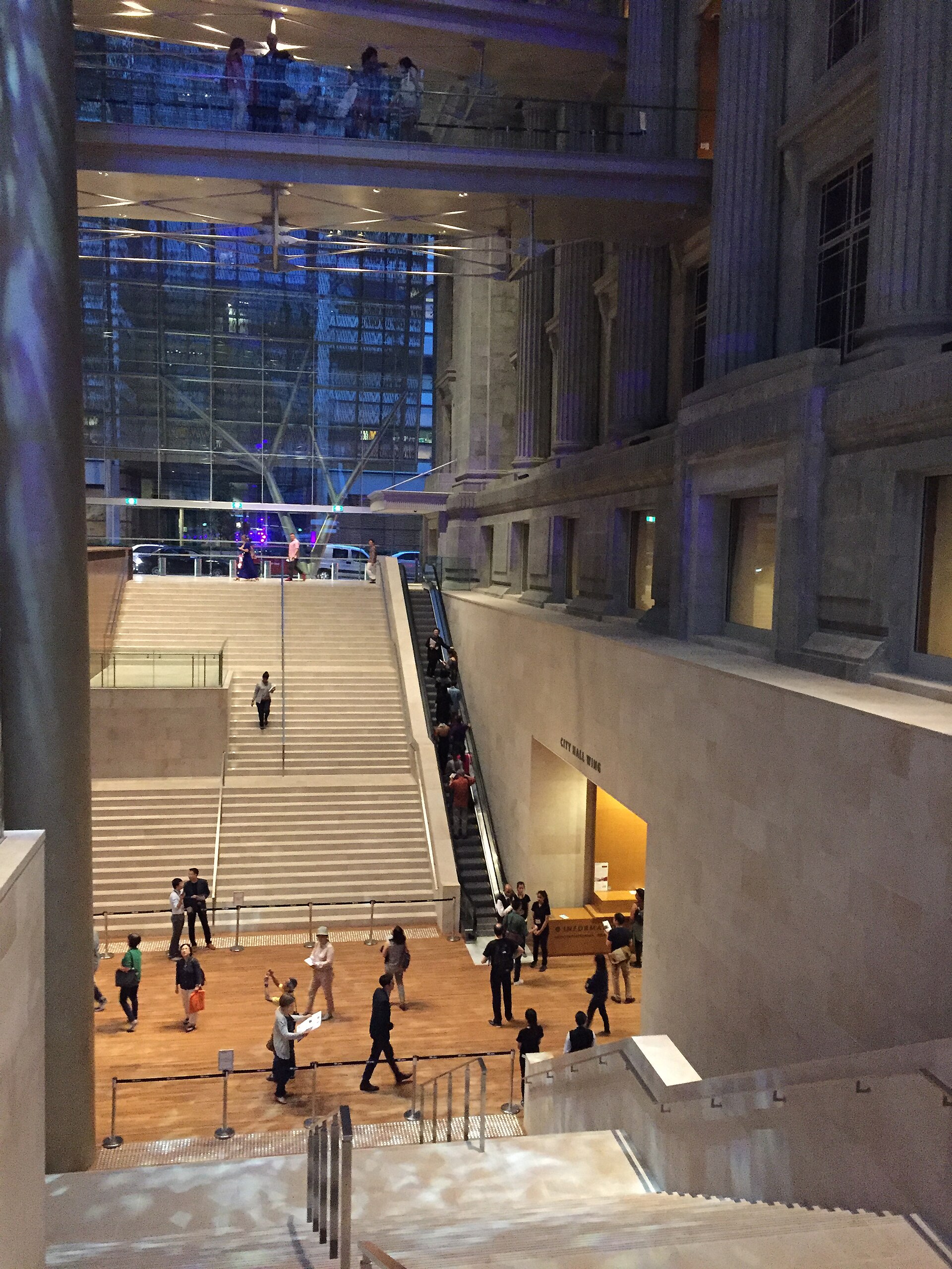 Staircase to the lower level of the Padang Atrium, National Gallery Singapore