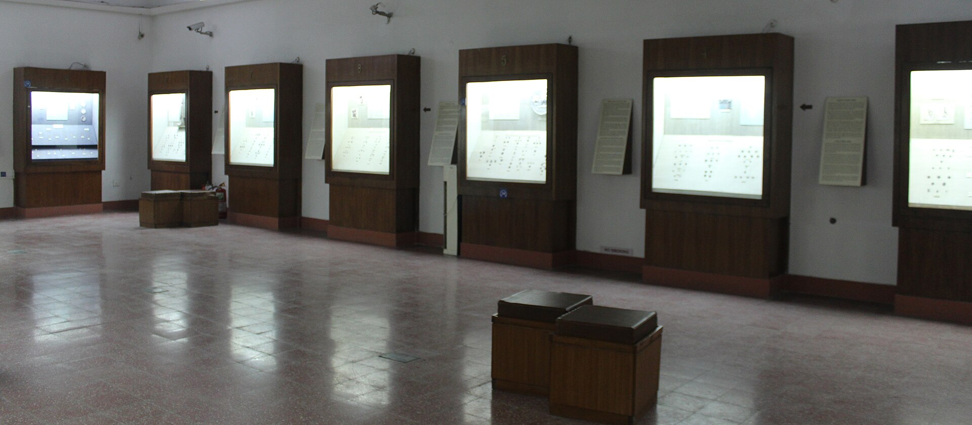 A view of the coins gallery, with rows of coin cases