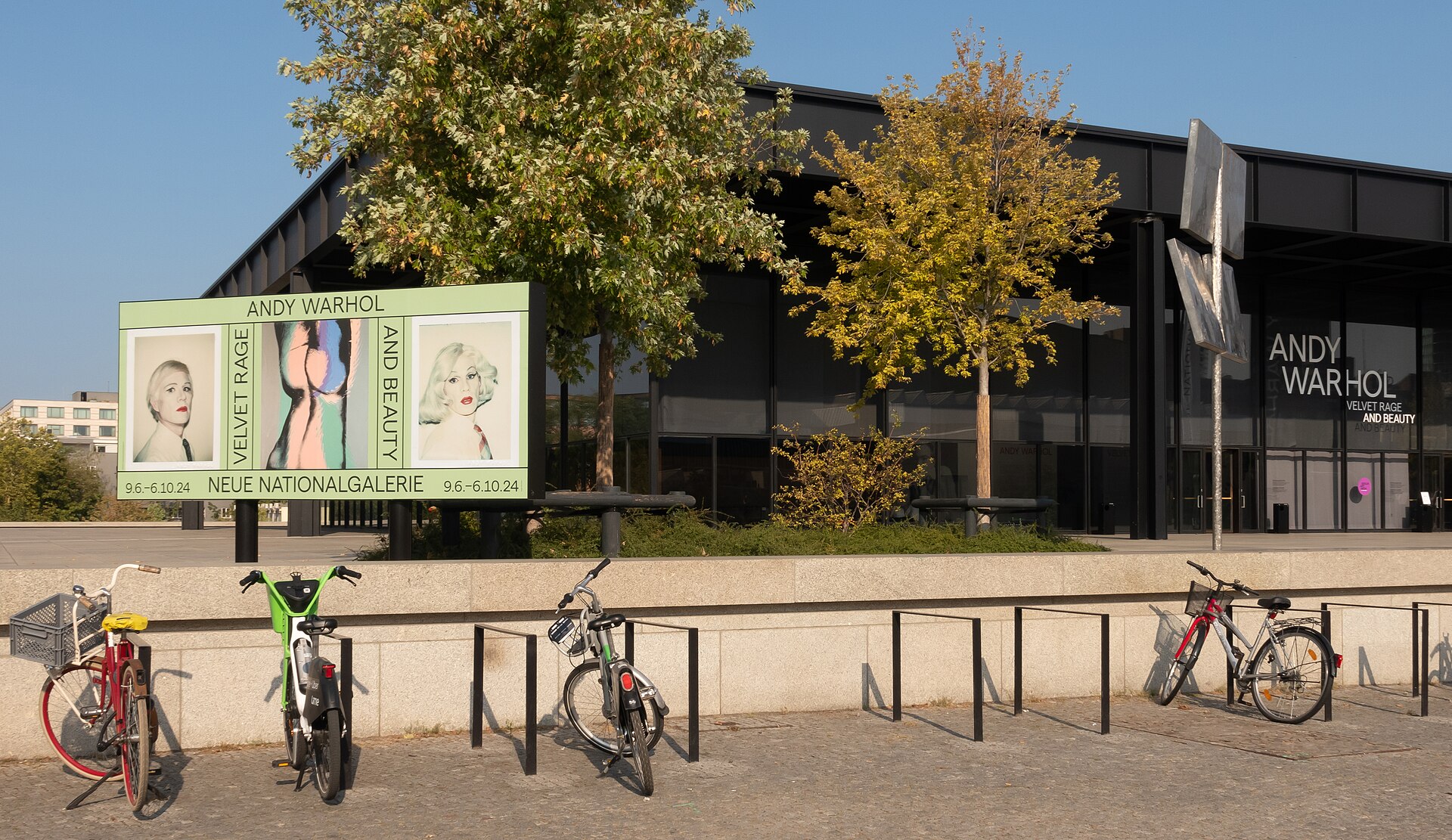 A temporary exhibition banner on the building