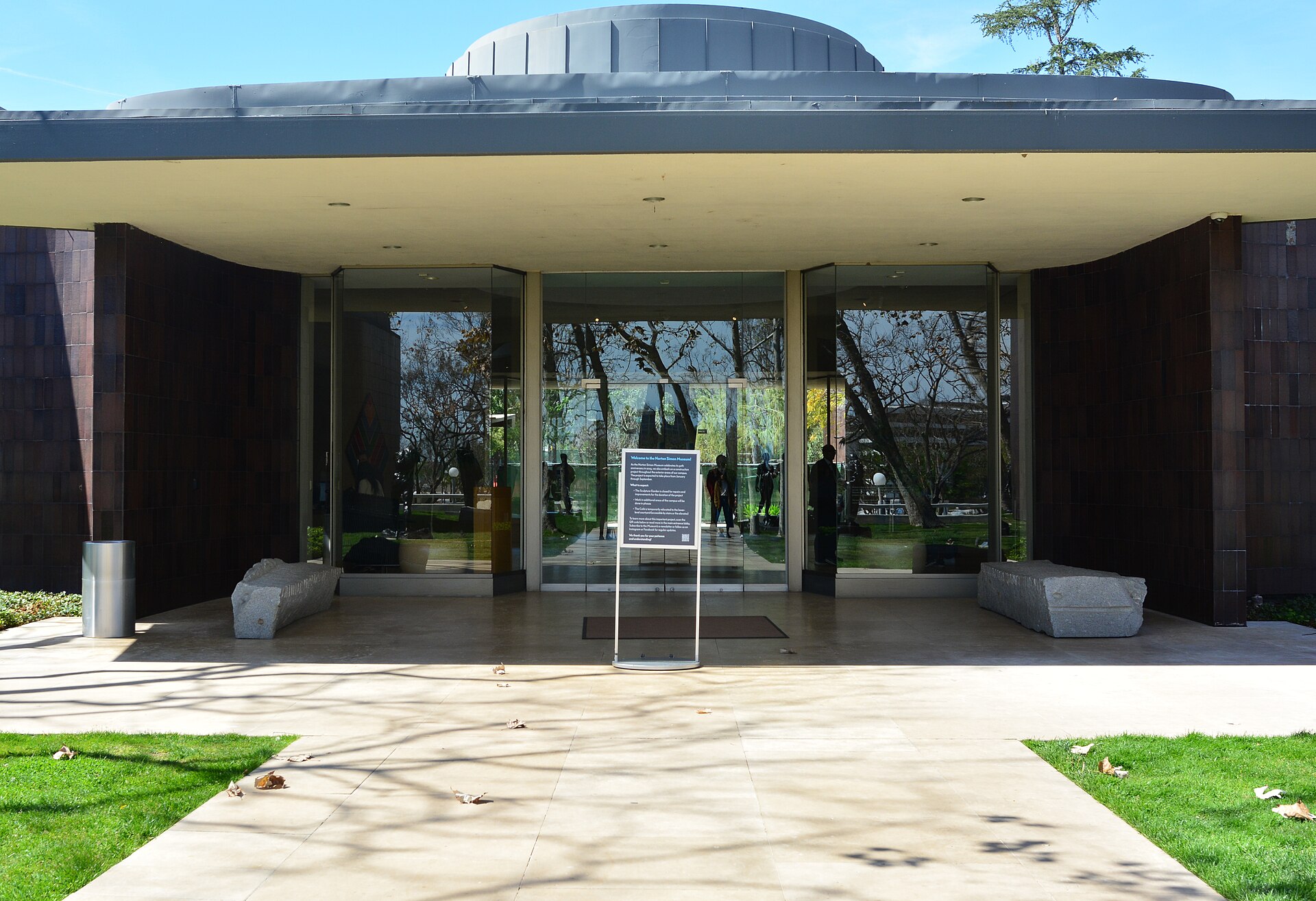 The tiled facade at close range