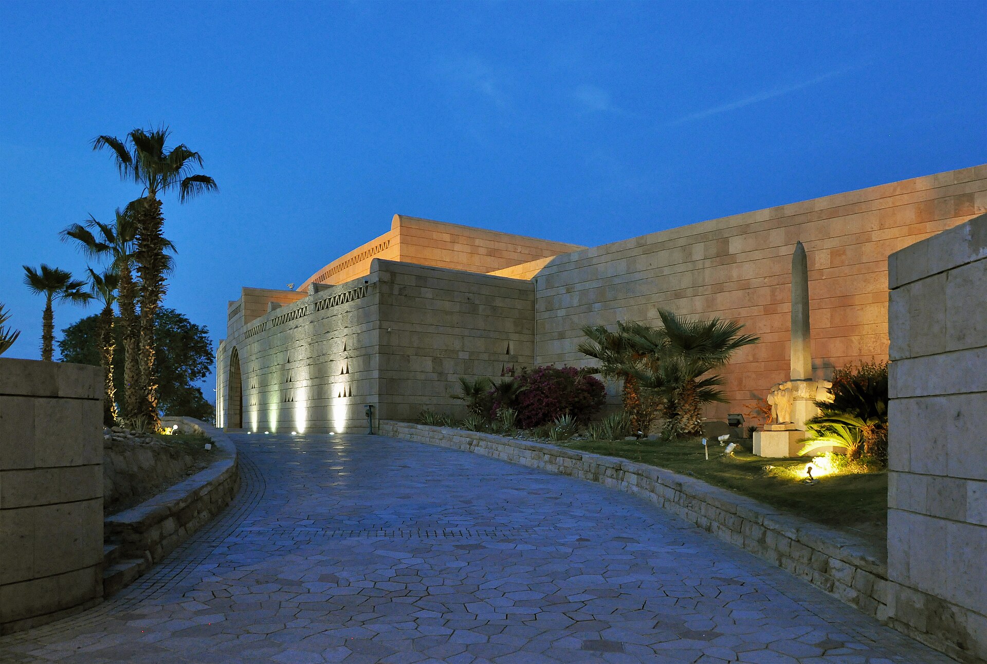 The Nubia Museum entrance at dusk