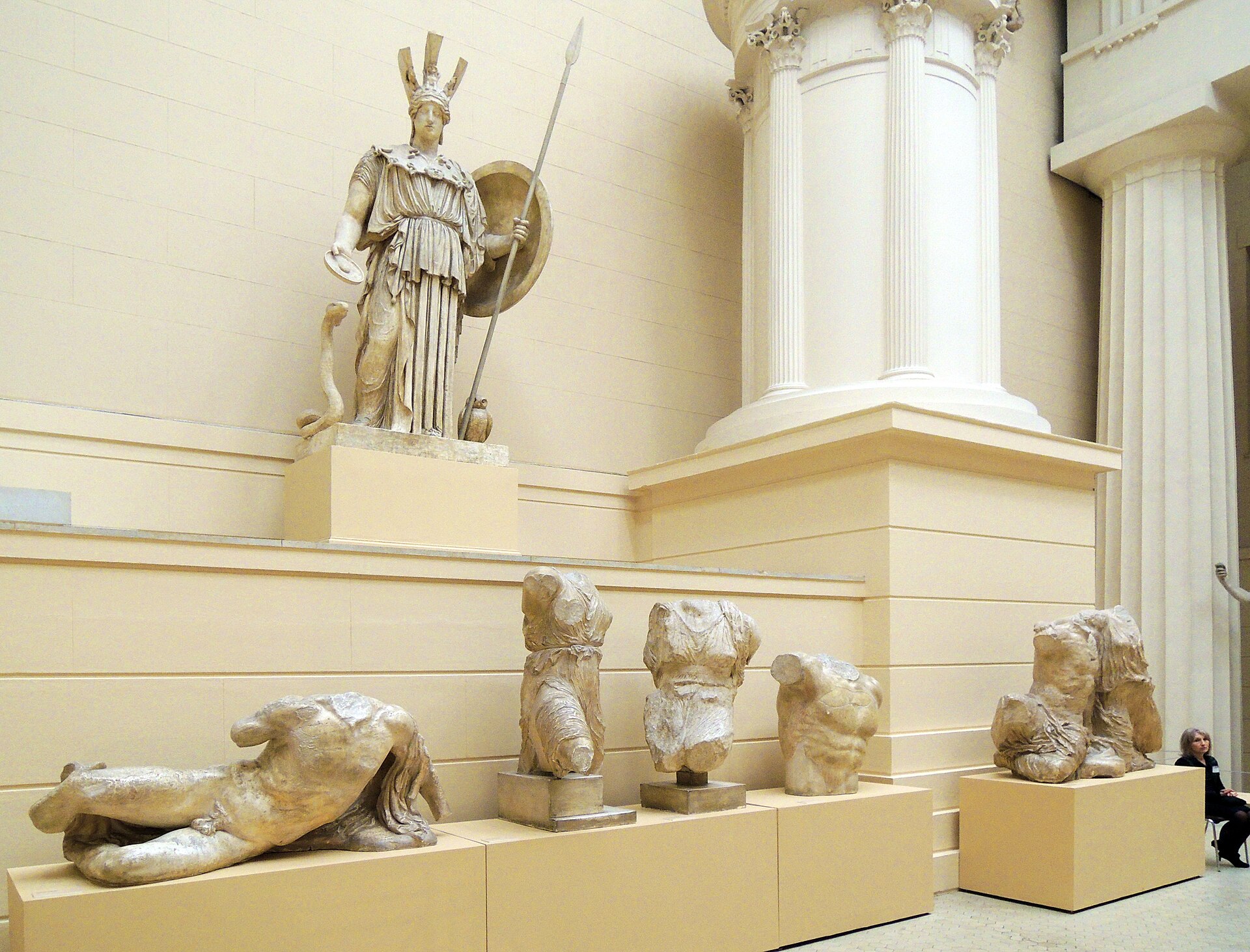 Plaster cast of a standing Athena and fragmentary cast torsos in the Greek Courtyard
