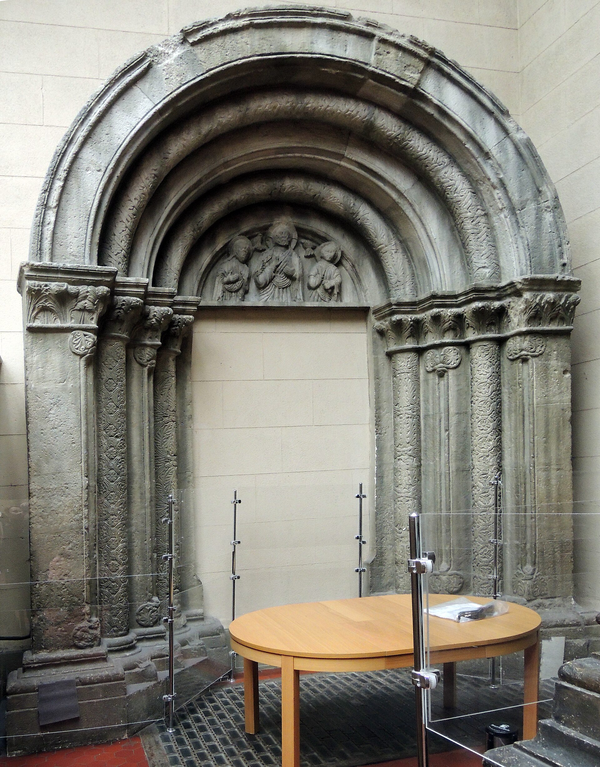Cast of a Romanesque carved stone portal in the Italian Courtyard
