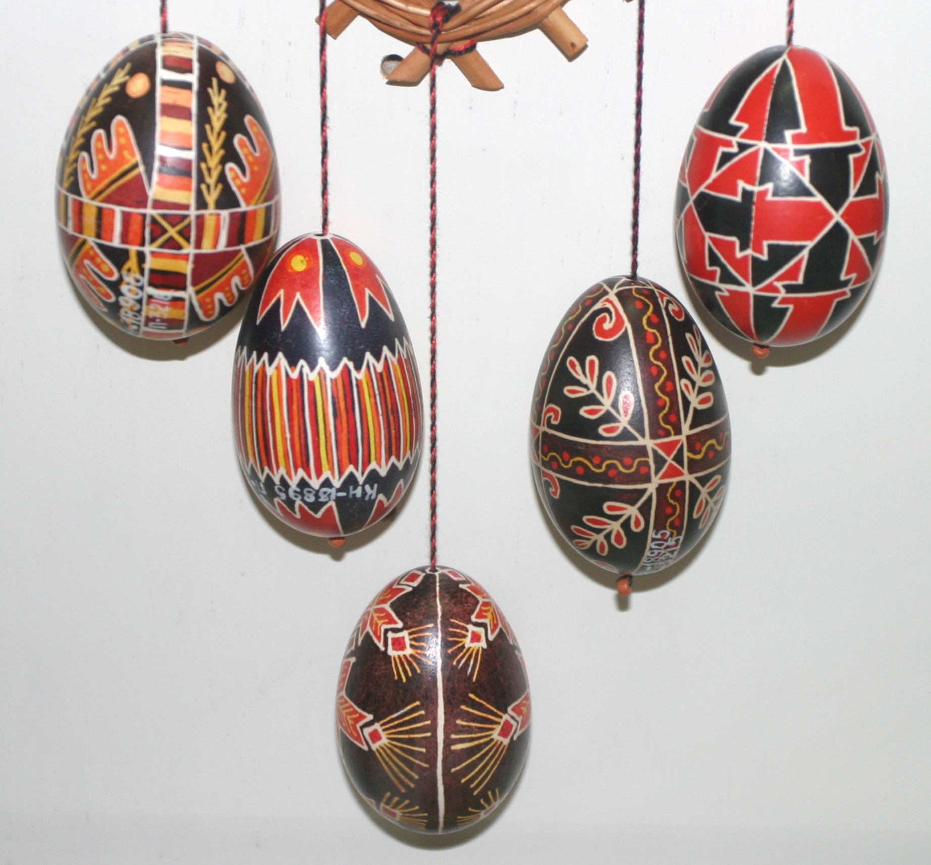 Traditionally strung pysanky