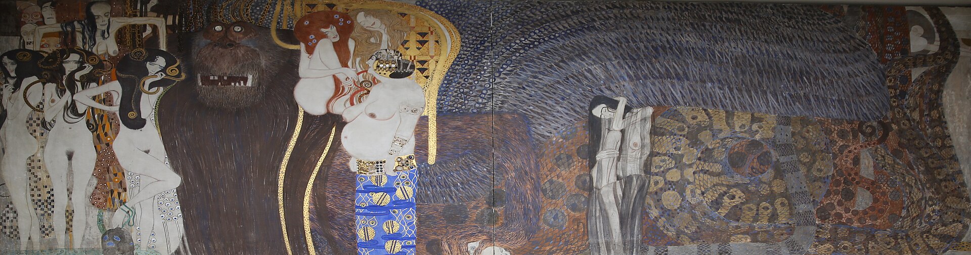 The Hostile Powers section of Klimt's Beethoven Frieze, shown in its purpose-built basement room