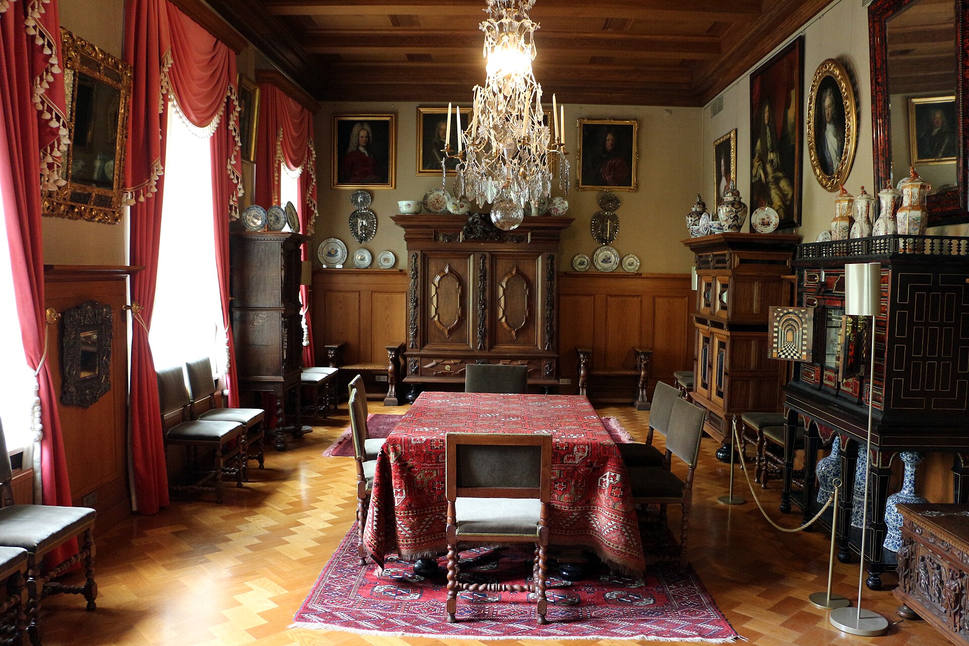 The dining room of the Sinebrychoff house museum, set with silver and porcelain