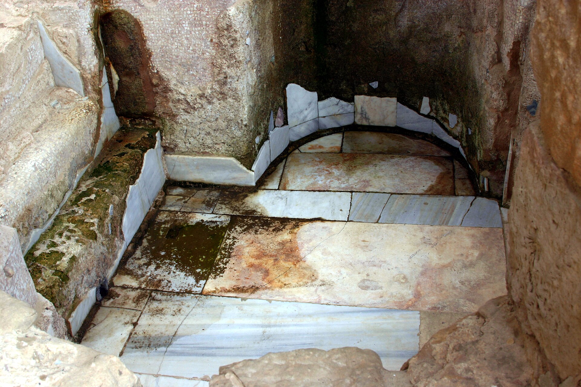 Marble flooring in the octagonal frigidarium of the baths complex