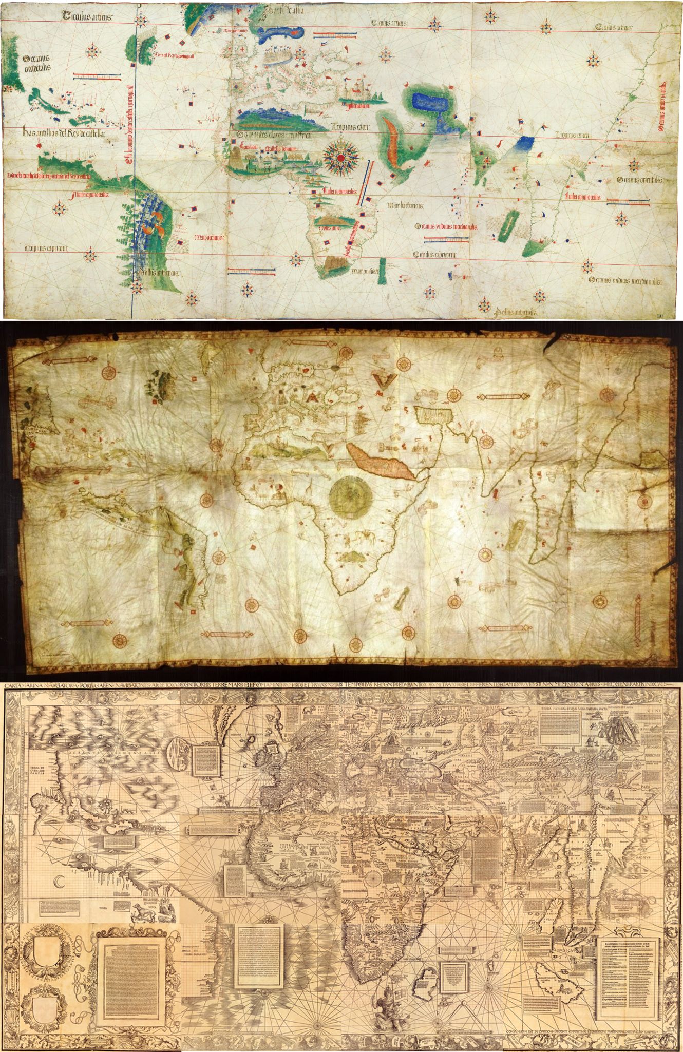 Cantino, Caverio, and Waldseemuller compared