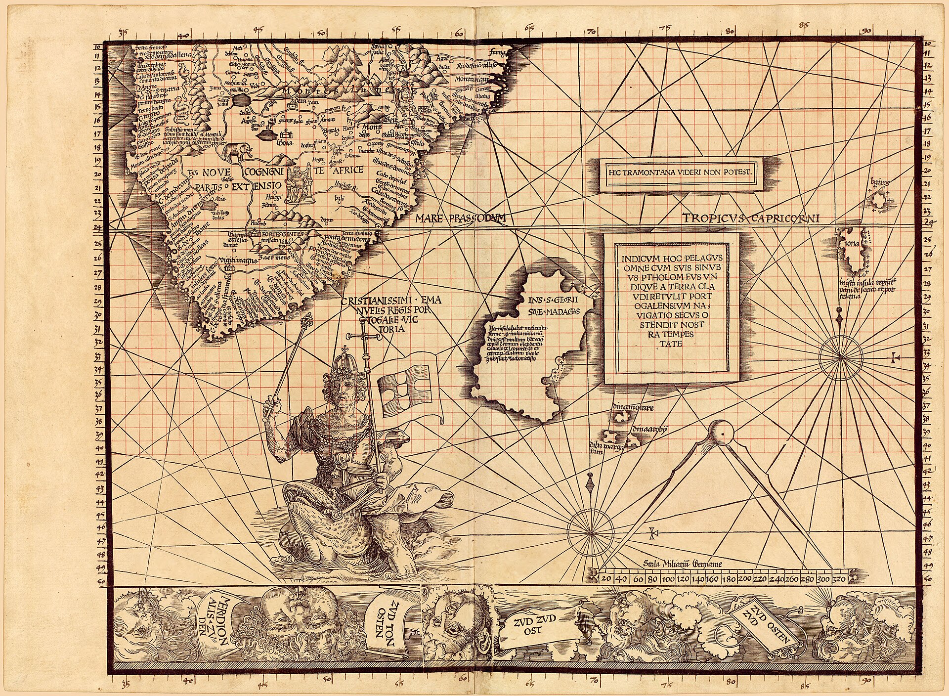 Sheet 11: King Manuel of Portugal riding a sea monster