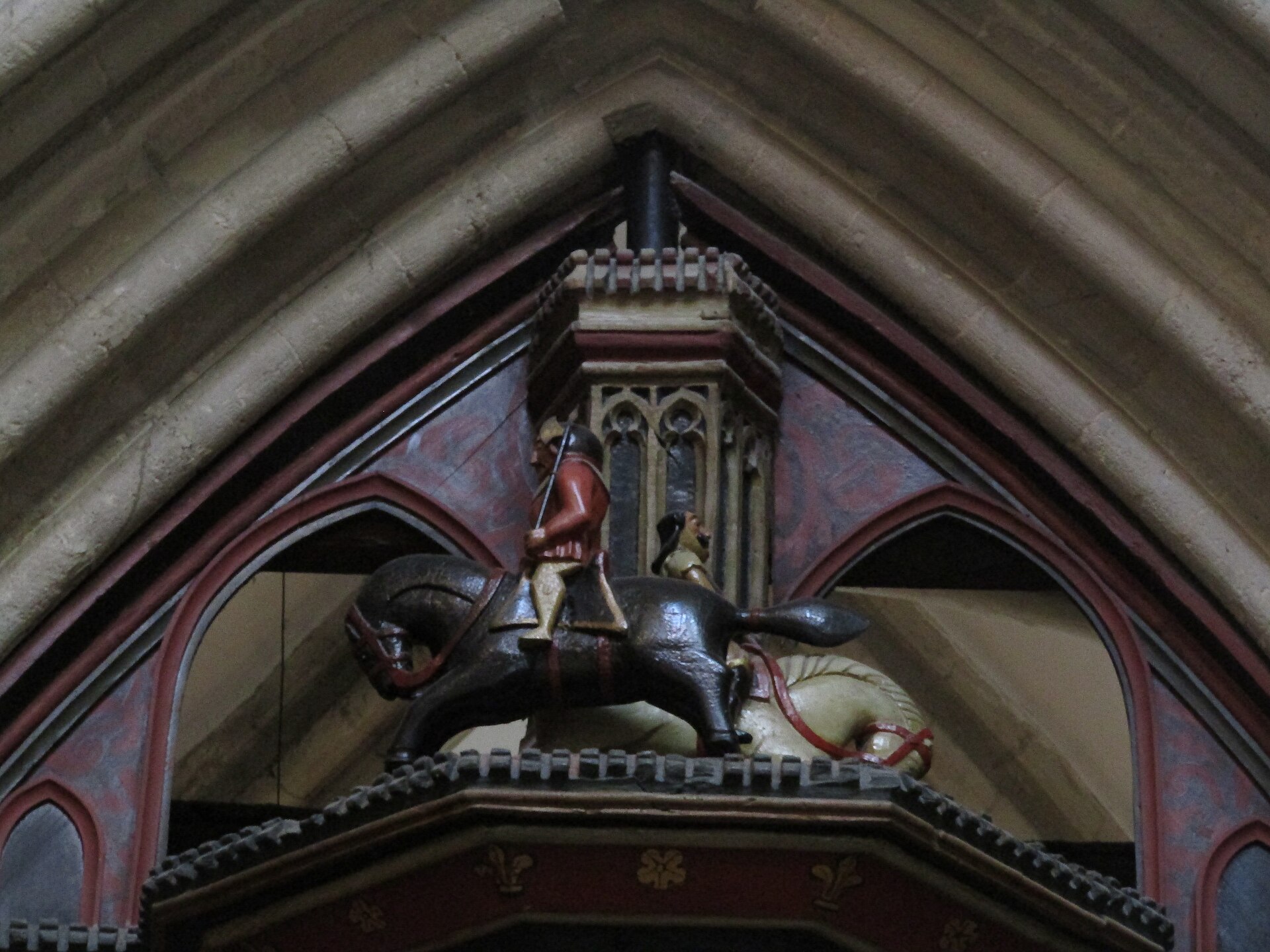 The jousting knights above the interior dial